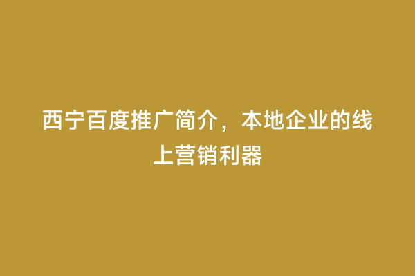 西宁百度推广简介，本地企业的线上营销利器