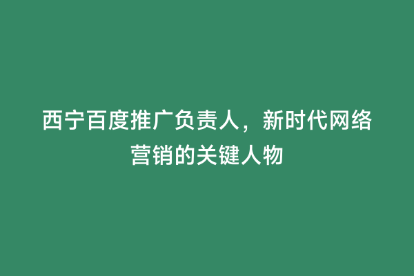 西宁百度推广负责人，新时代网络营销的关键人物