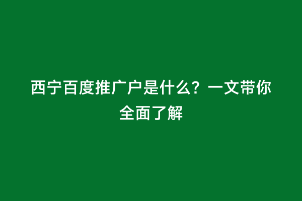 西宁百度推广户是什么？一文带你全面了解