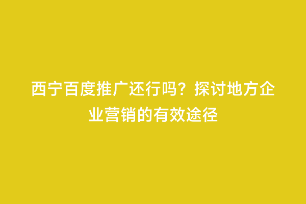 西宁百度推广还行吗？探讨地方企业营销的有效途径