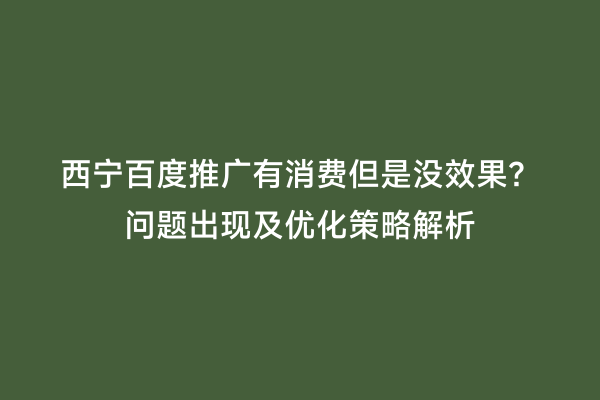西宁百度推广有消费但是没效果？问题出现及优化策略解析