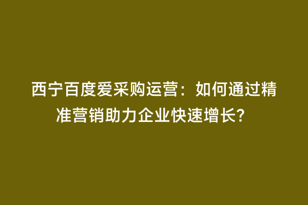 西宁百度爱采购运营：如何通过精准营销助力企业快速增长？