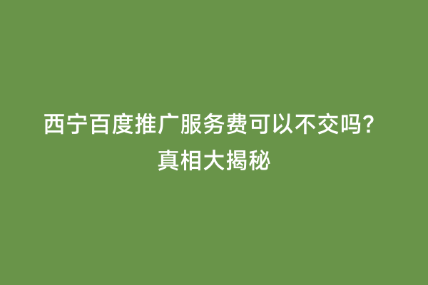 西宁百度推广服务费可以不交吗？真相大揭秘
