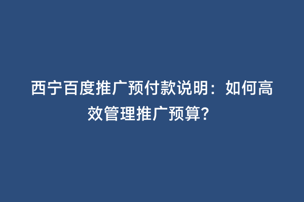 西宁百度推广预付款说明：如何高效管理推广预算？