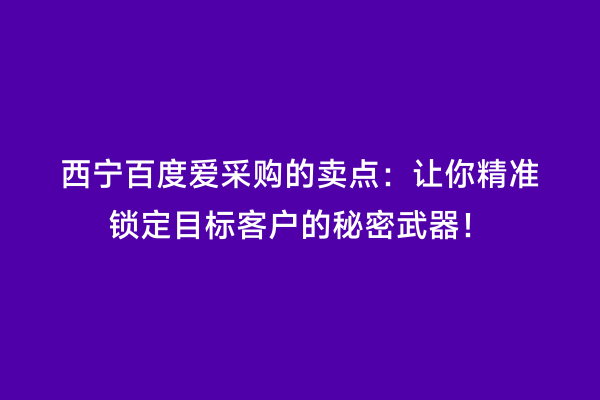 西宁百度爱采购的卖点：让你精准锁定目标客户的秘密武器！