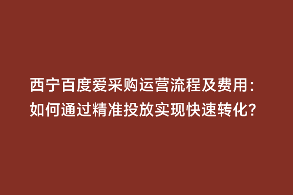 西宁百度爱采购运营流程及费用：如何通过精准投放实现快速转化？