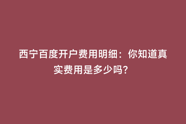 西宁百度开户费用明细：你知道真实费用是多少吗？