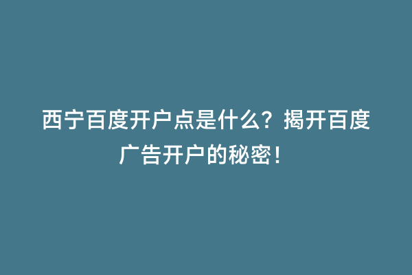 西宁百度开户点是什么？揭开百度广告开户的秘密！