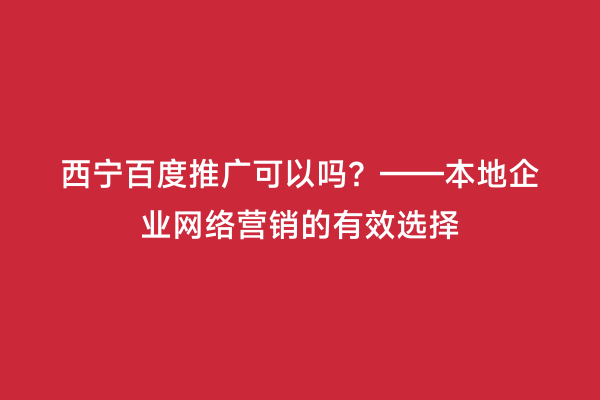 西宁百度推广可以吗？——本地企业网络营销的有效选择