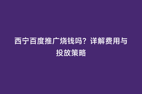 西宁百度推广烧钱吗？详解费用与投放策略