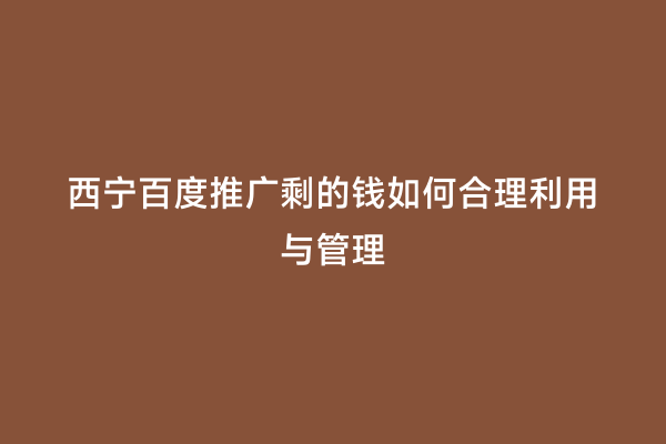 西宁百度推广剩的钱如何合理利用与管理