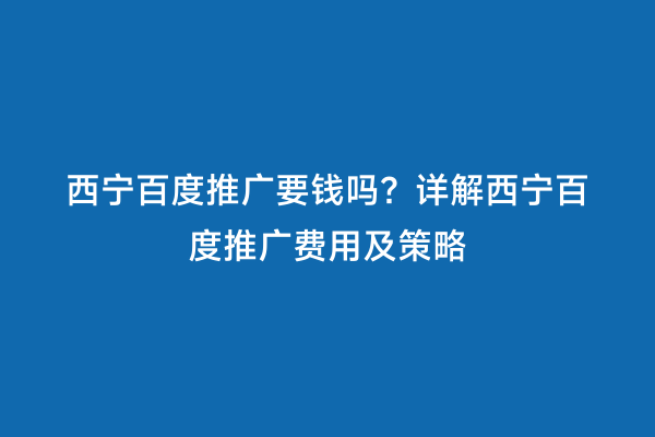 西宁百度推广要钱吗？详解西宁百度推广费用及策略
