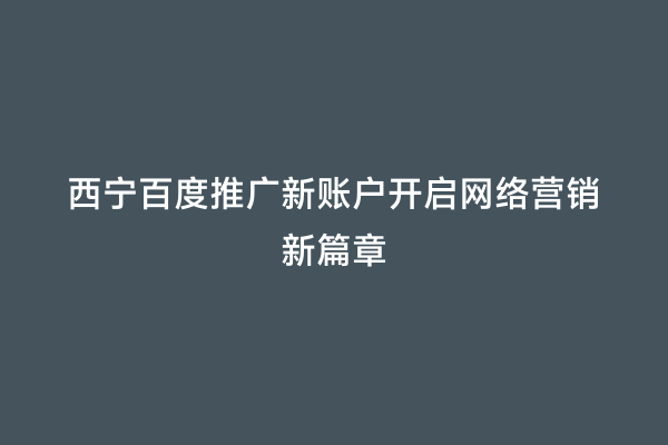 西宁百度推广新账户开启网络营销新篇章