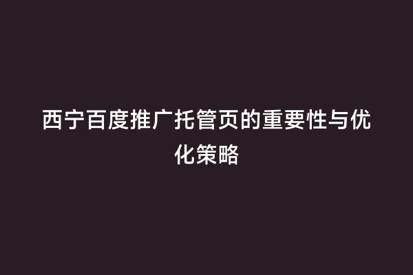 西宁百度推广托管页的重要性与优化策略