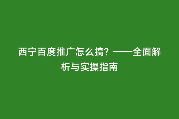 西宁百度推广怎么搞？——全面解析与实操指南