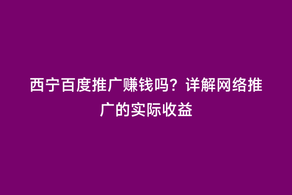西宁百度推广赚钱吗？详解网络推广的实际收益