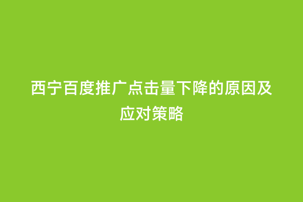 西宁百度推广点击量下降的原因及应对策略