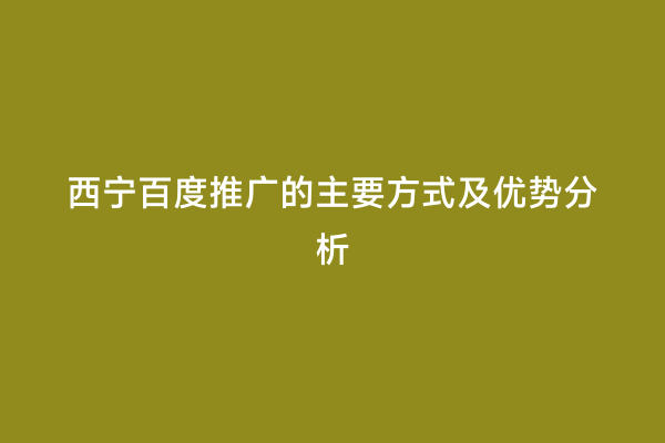 西宁百度推广的主要方式及优势分析