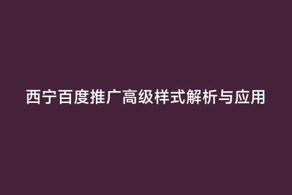 西宁百度推广高级样式解析与应用