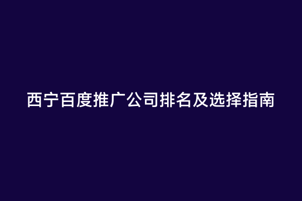 西宁百度推广公司排名及选择指南