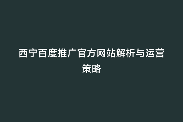 西宁百度推广官方网站解析与运营策略