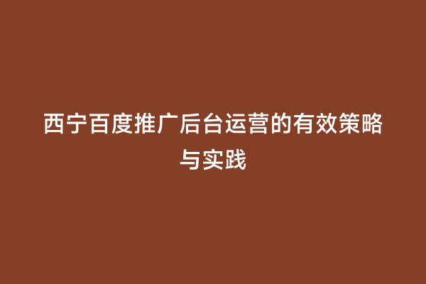 西宁百度推广后台运营的有效策略与实践