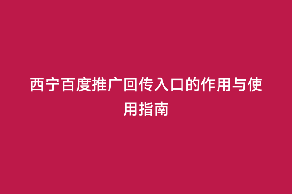 西宁百度推广回传入口的作用与使用指南