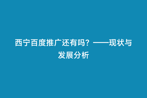西宁百度推广还有吗？——现状与发展分析