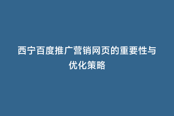 西宁百度推广营销网页的重要性与优化策略