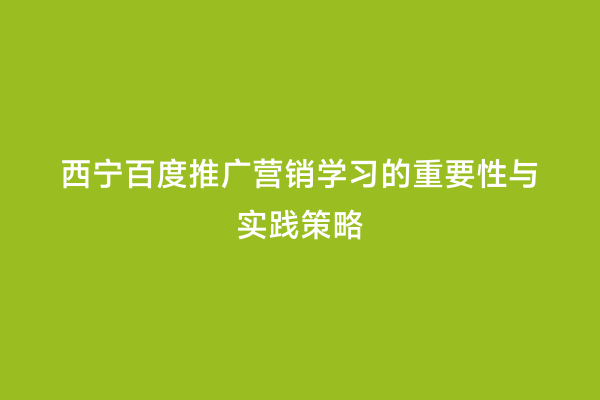 西宁百度推广营销学习的重要性与实践策略