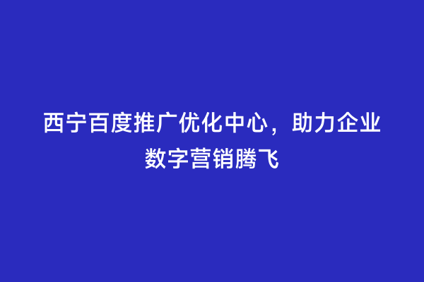 西宁百度推广优化中心，助力企业数字营销腾飞