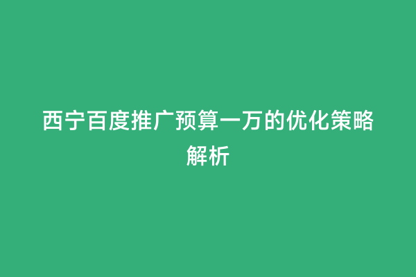 西宁百度推广预算一万的优化策略解析