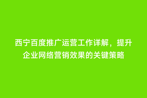 西宁百度推广运营工作详解，提升企业网络营销效果的关键策略