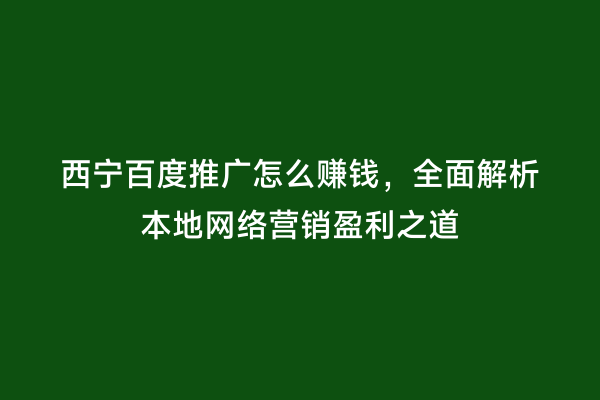 西宁百度推广怎么赚钱，全面解析本地网络营销盈利之道