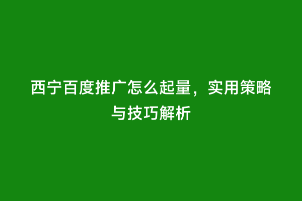 西宁百度推广怎么起量，实用策略与技巧解析