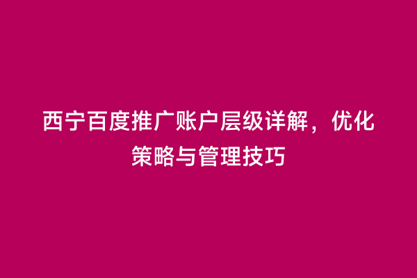 西宁百度推广账户层级详解，优化策略与管理技巧