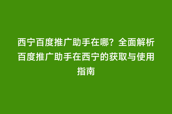 西宁百度推广助手在哪？全面解析百度推广助手在西宁的获取与使用指南