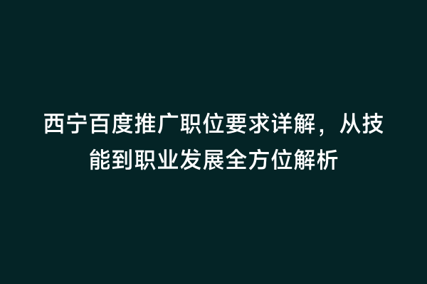 西宁百度推广职位要求详解，从技能到职业发展全方位解析