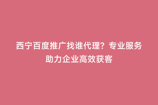西宁百度推广找谁代理？专业服务助力企业高效获客