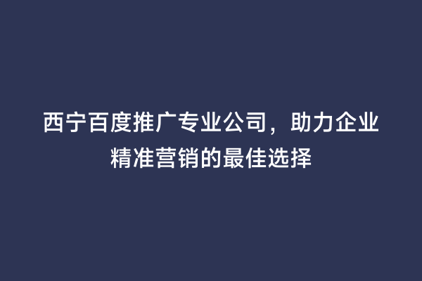 西宁百度推广专业公司，助力企业精准营销的最佳选择