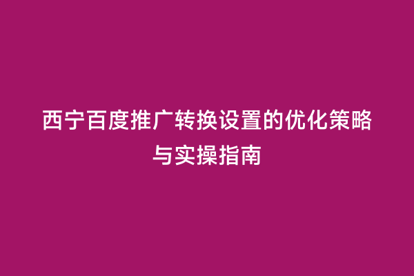 西宁百度推广转换设置的优化策略与实操指南