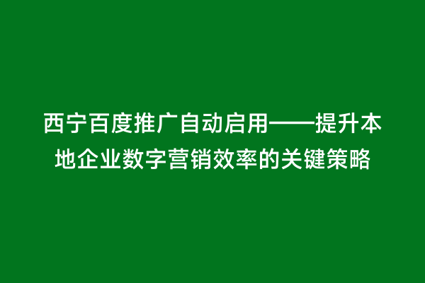 西宁百度推广自动启用——提升本地企业数字营销效率的关键策略