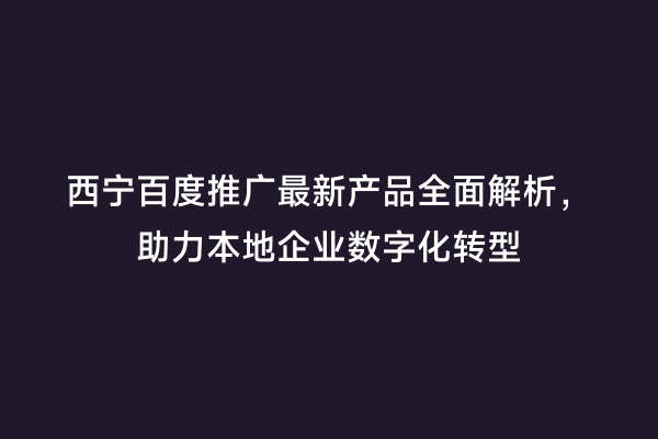 西宁百度推广最新产品全面解析，助力本地企业数字化转型