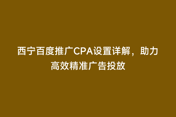 西宁百度推广CPA设置详解，助力高效精准广告投放