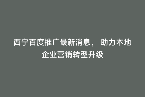 西宁百度推广最新消息， 助力本地企业营销转型升级