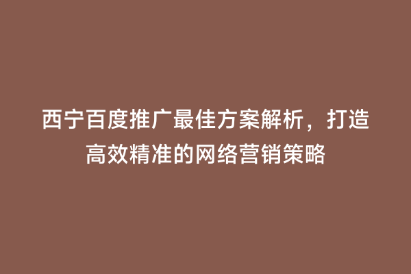西宁百度推广最佳方案解析，打造高效精准的网络营销策略