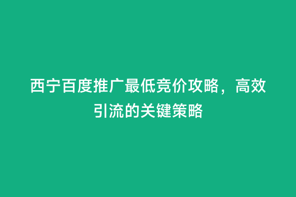 西宁百度推广最低竞价攻略，高效引流的关键策略