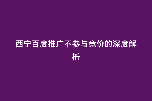 西宁百度推广不参与竞价的深度解析
