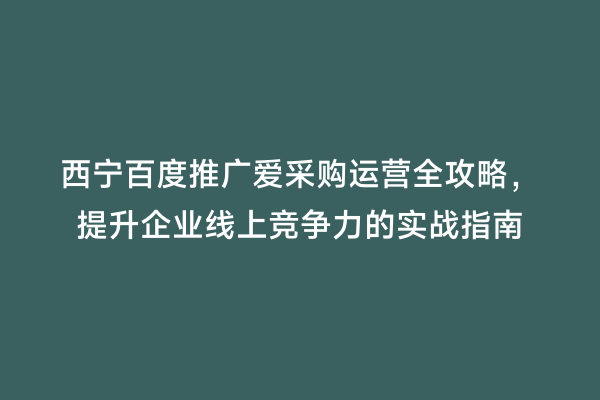 西宁百度推广爱采购运营全攻略，提升企业线上竞争力的实战指南