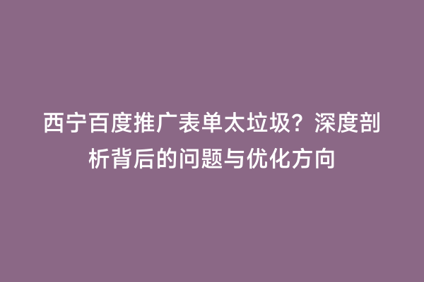西宁百度推广表单太垃圾？深度剖析背后的问题与优化方向